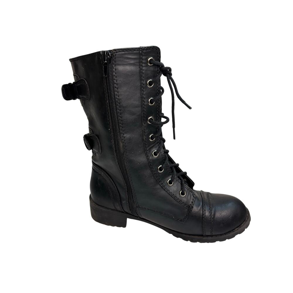 Black Combat Boots Womens Size 7 Lace Up Zip Mid Calf Ankle Boots